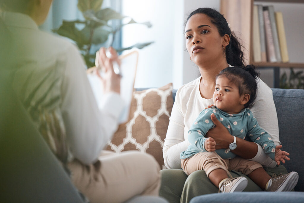 A woman in trauma therapy for addiction