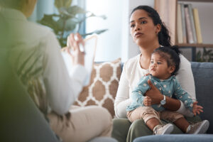 A woman in trauma therapy for addiction